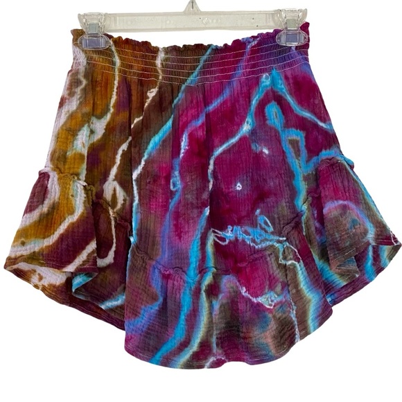 Handmade Geode Tie Dye Skirt Mini Womens Size Small XS Colorful Blue Brown Pink - Picture 2 of 10